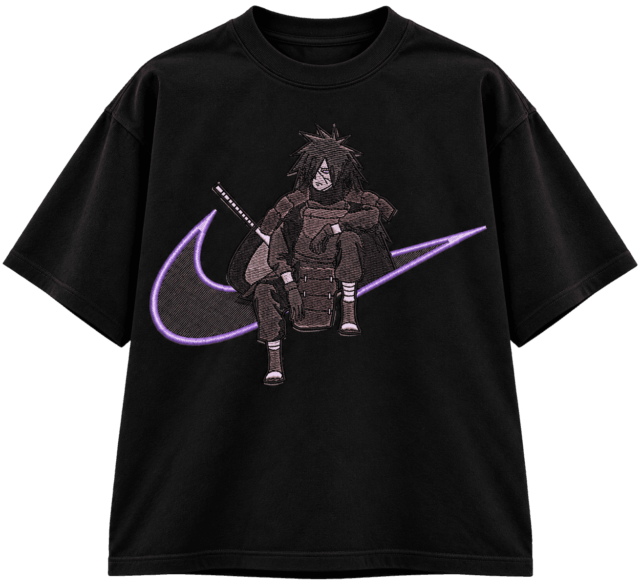 Camiseta preta com estampa roxa de guerreiro